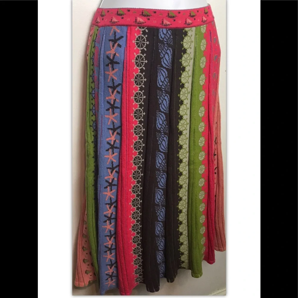 IVKO Anthropologie Sweater Skirt Pleated Serbia Sea Motif Pencil Midi